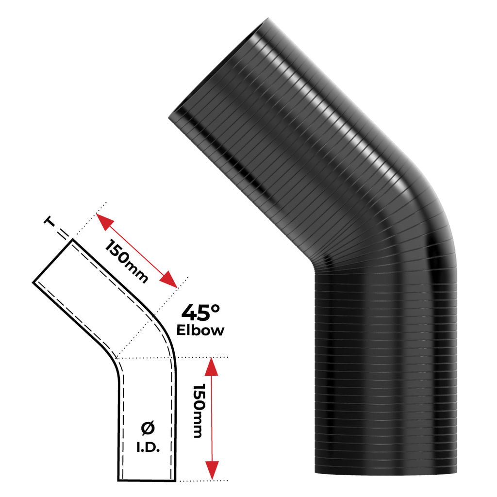 REDBACK | Silicone Hose 3/4" 45° Bend Black | Universal 19mm | HSB045019B