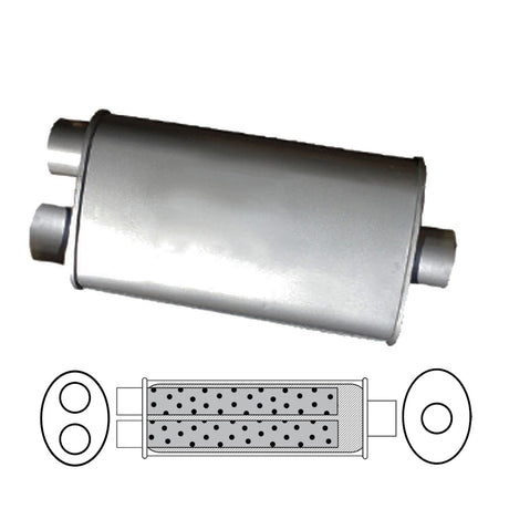 Redback - 2" Universal Muffler Single In/Twin Out 355x203x101mm Oval Aluminised