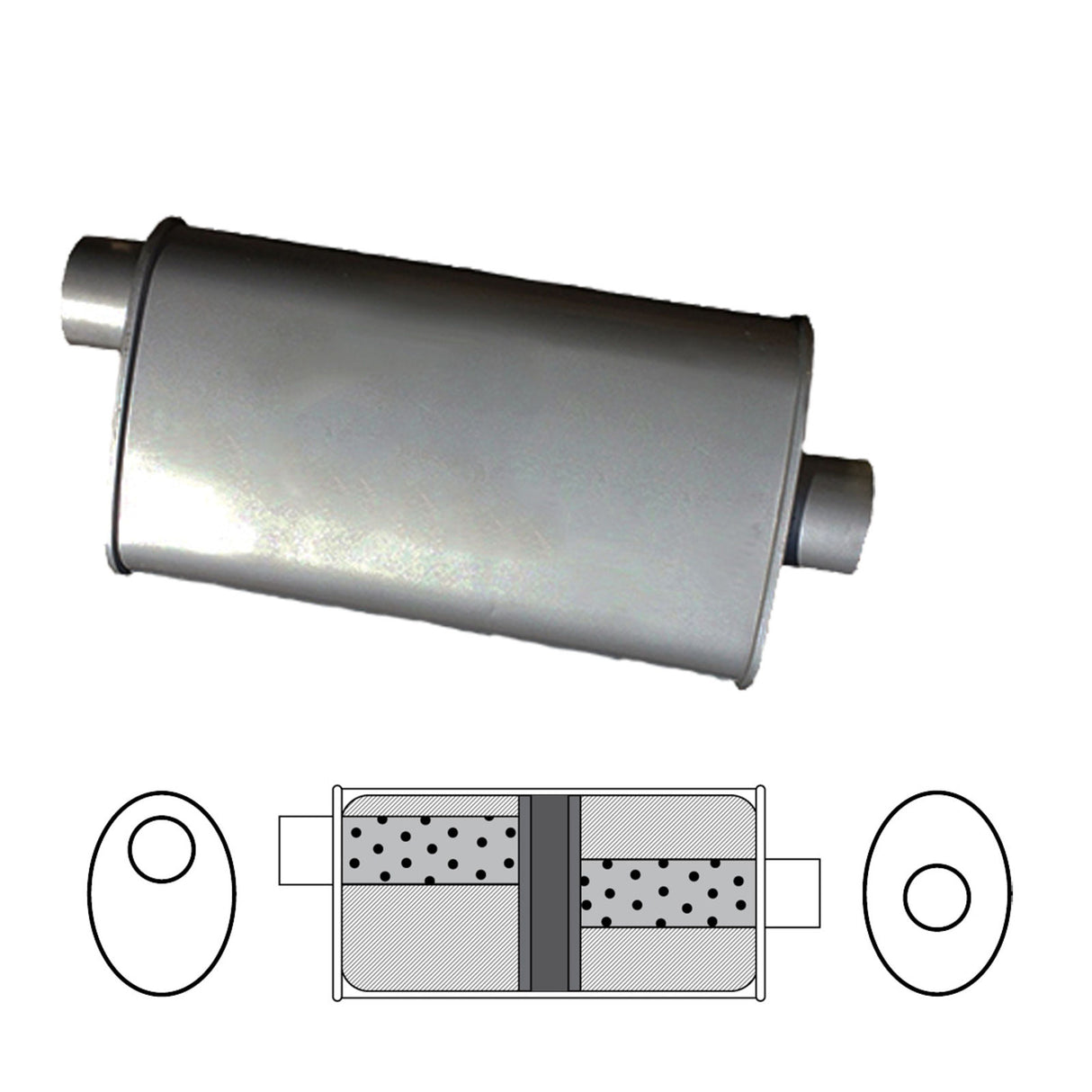 Redback - 2" Chambered Universal Muffler Offset/Centre 16"x8"x4" Oval Aluminised Steel