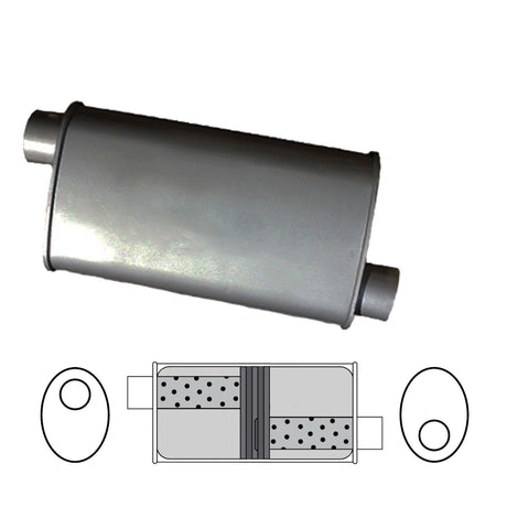 Redback - 2" Universal Muffler Offset/Offset 16"x8"x4" Oval Aluminised