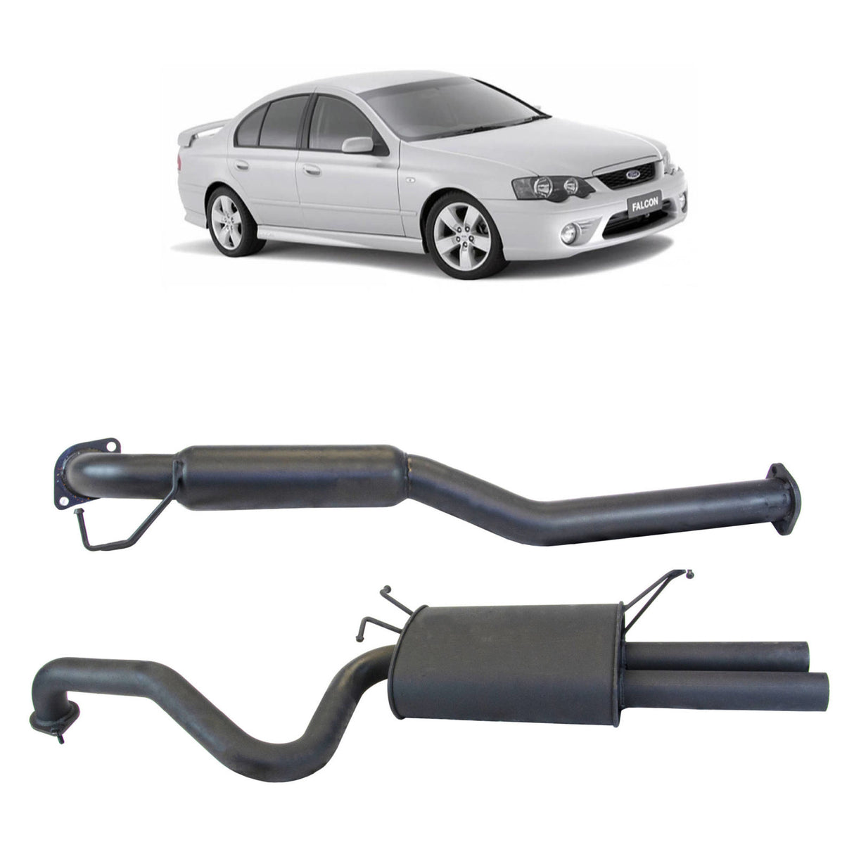REDBACK - Ford Falcon BA BF (2003 - 2008) Sedan 2.5" Catback Exhaust with Hotdog Centre and Dual Outlet Rear Muffler