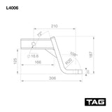 TAG - Tow Ball Mount - 210mm Long, 108° Face, 50mm Square Hitch
