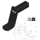 TAG - Tow Ball Mount - 210mm Long, 108° Face, 50mm Square Hitch