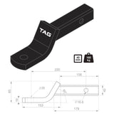 TAG - Tow Ball Mount - 220mm Long, 135° Face, 40mm Square Hitch