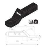 TAG - Tow Ball Mount - 183mm Long, 135° Face, 50mm Square Hitch