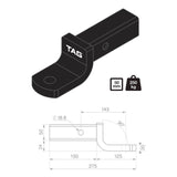 TAG - Tow Ball Mount - 143mm Long, 90° Face, 50mm Square Hitch