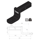 TAG - Tow Ball Mount - 203mm Long, 90° Face, 50mm Square Hitch