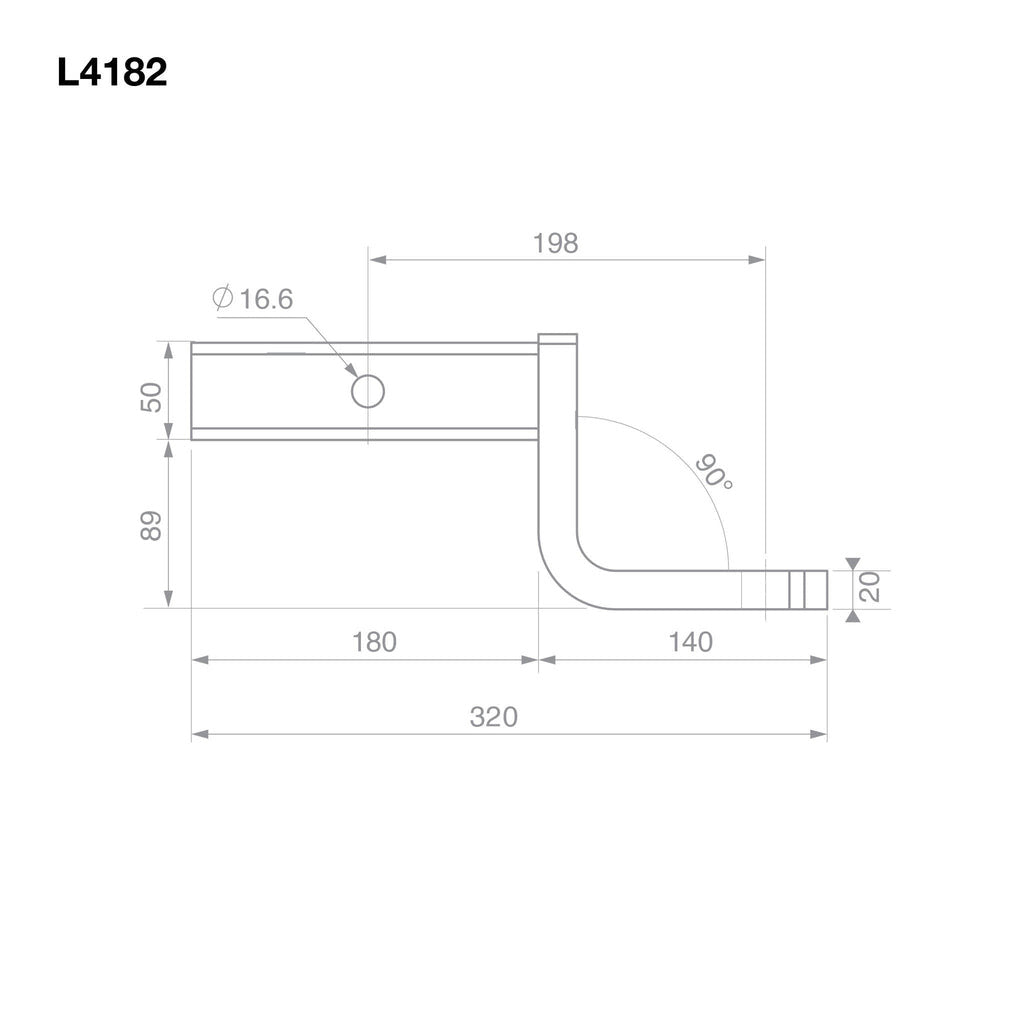 TAG - Tow Ball Mount - 198mm Long, 90° Face, 50mm Square Hitch