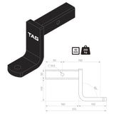 TAG - Tow Ball Mount - 193mm Long, 90° Face, 50mm Square Hitch