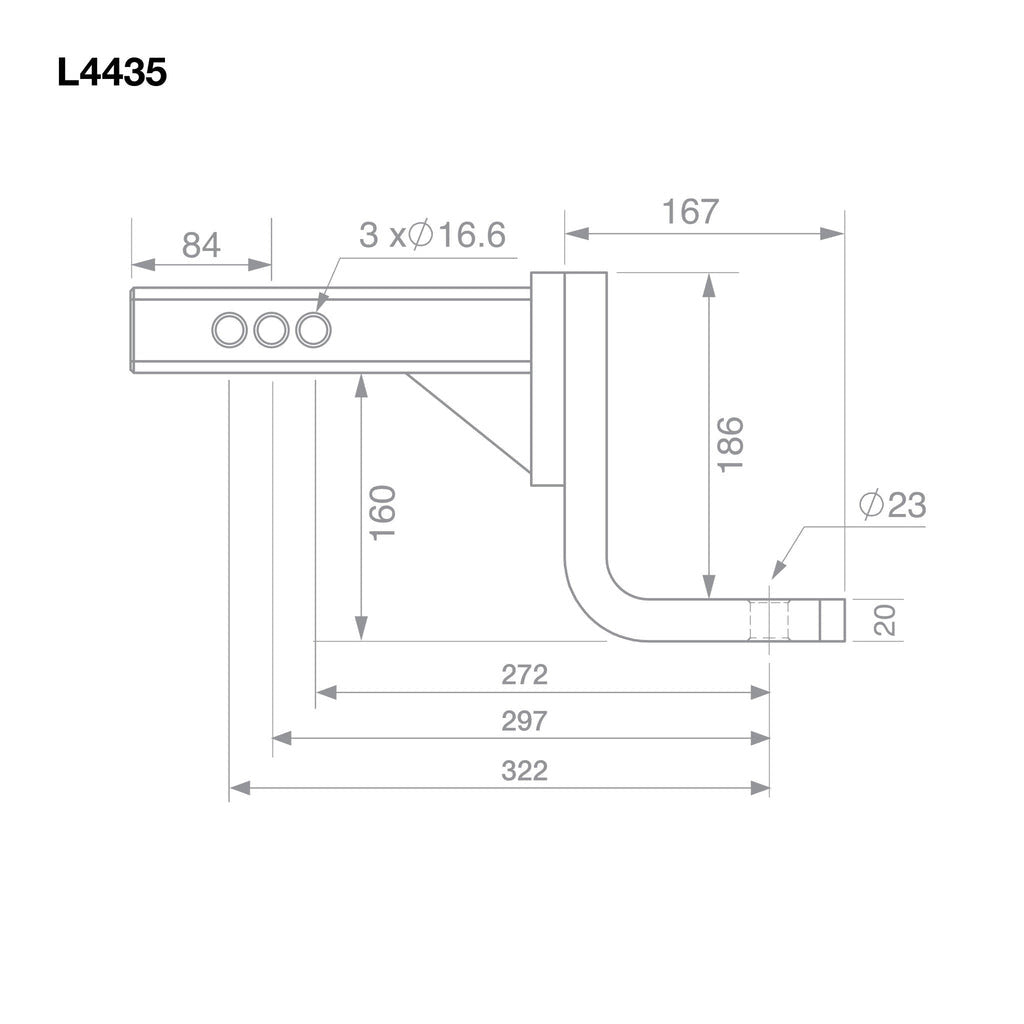 TAG - Adjustable Tow Ball Mount - 297mm Long, 90° Face, 50mm Square Hitch