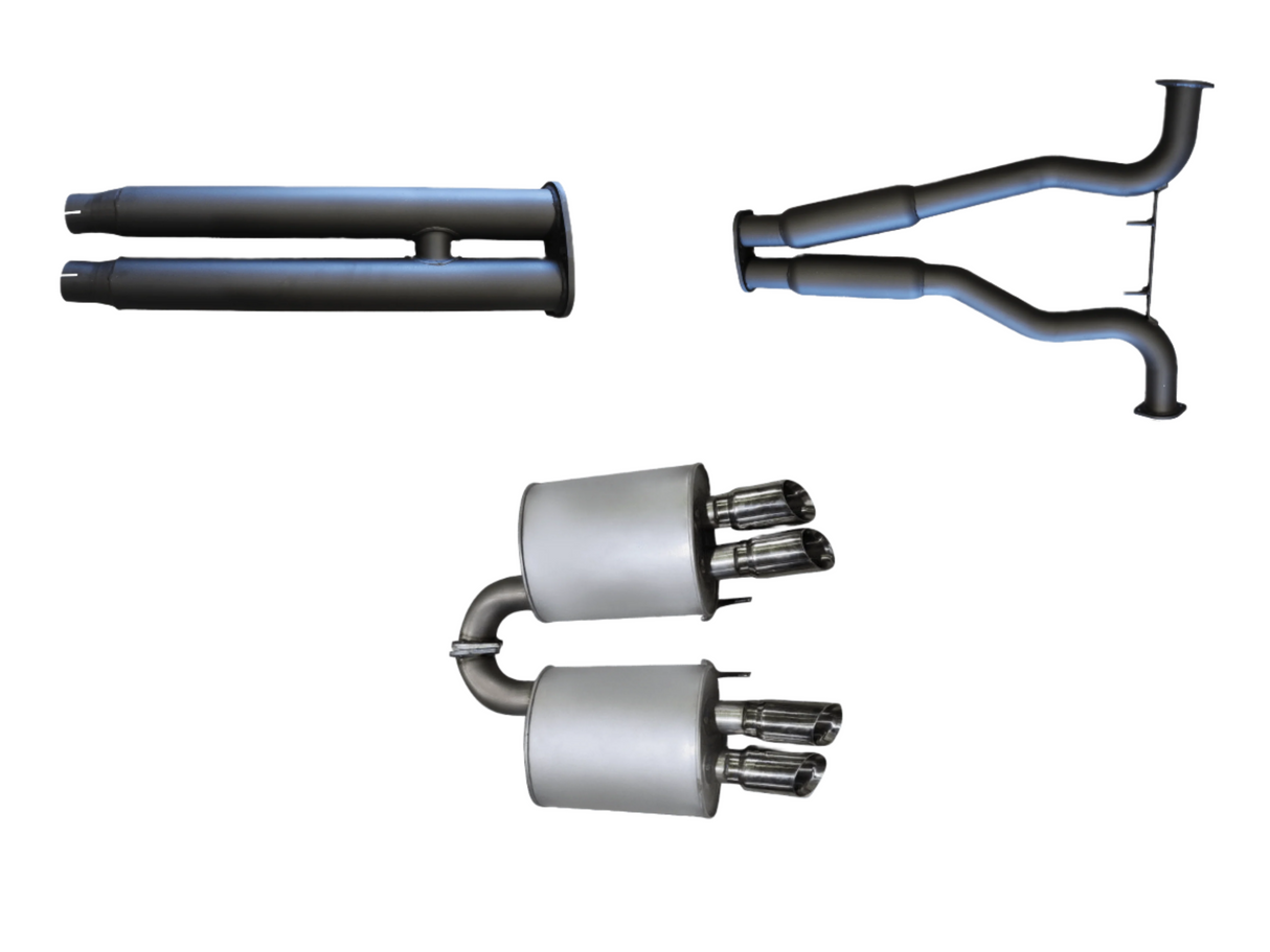 Manta | Twin 3″ Cat Back Exhaust System with Hotdog Mufflers Quad Tips | Ford Mustang FN S550 5.0L V8 Coupe 2018–2024