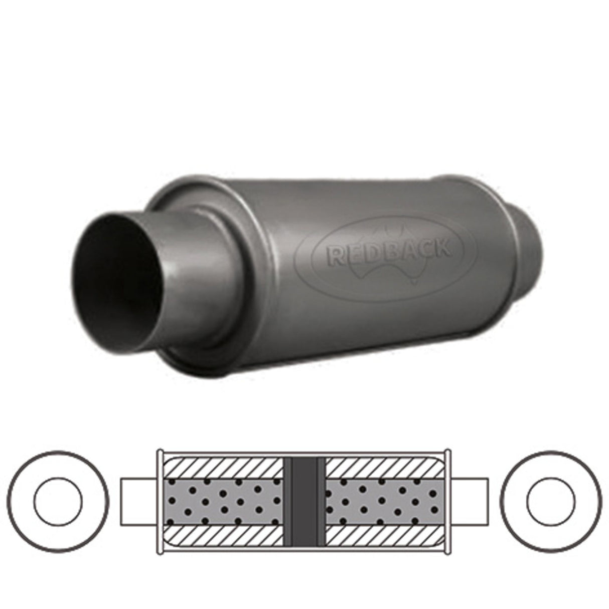 Redback - 3" Chambered Muffler Centre/Centre 12"x5" Round Aluminised Steel