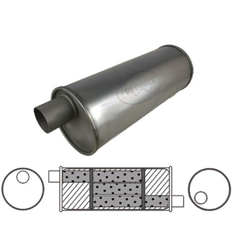 Redback - 2" Universal Muffler Offset/Offset 22"x6" Round Aluminised Steel (Left Hand Rotation Triflow)