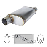 Redback - 2" Mega Power Sports Muffler O/O 14"x8"x4" Oval 409 Stainless Steel (With Spigots)