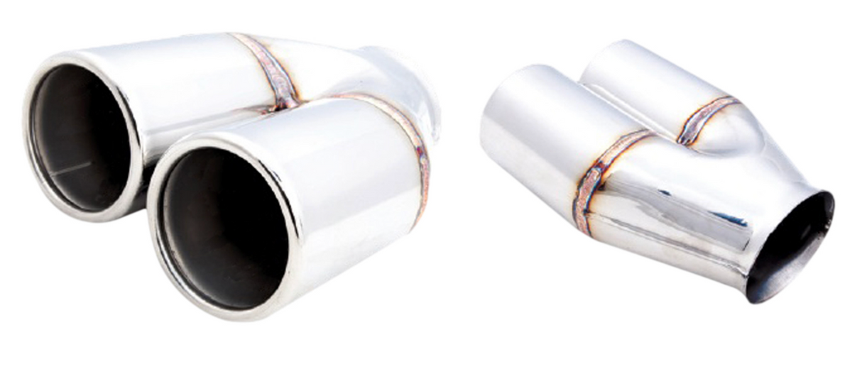 XFORCE - 2.5" Inch Inlet Twin 2.5" Inch Straight-Cut Round Resonated Tip (Single In, Twin Out)