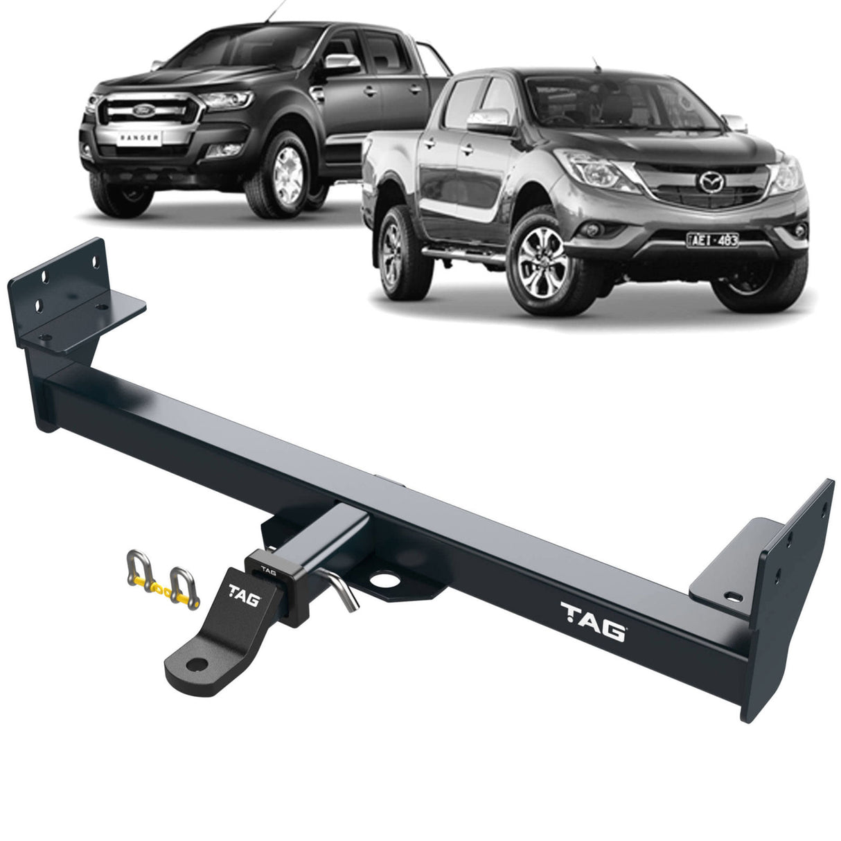 TAG - Ford Ranger PX1, PX, PX2, PX3 (2011 - 2022), Mazda BT-50 UR, UP, B22, B32 (2011 - 2020) RWD Tub Models Heavy Duty Towbar & Direct Fit Wiring