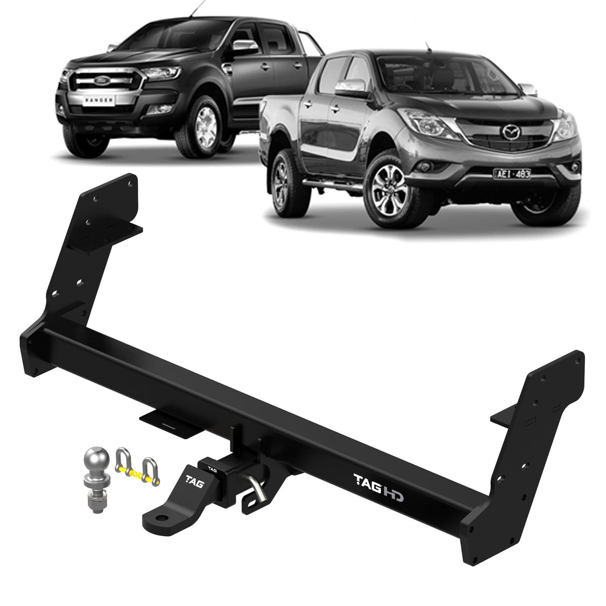 TAG | Heavy Duty Towbar 3-Piece & Direct Fit Wiring Kit | Ford Ranger PX Styleside Tub 2014–2015 | T7F704-K101