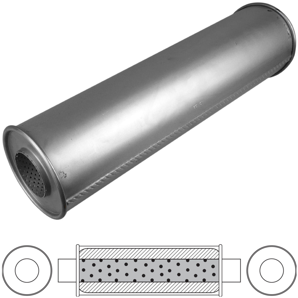 Redback 4" Chambered Truck Muffler Centre/Centre 1118x228mm Round Aluminised Steel – Heavy Duty Performance Exhaust