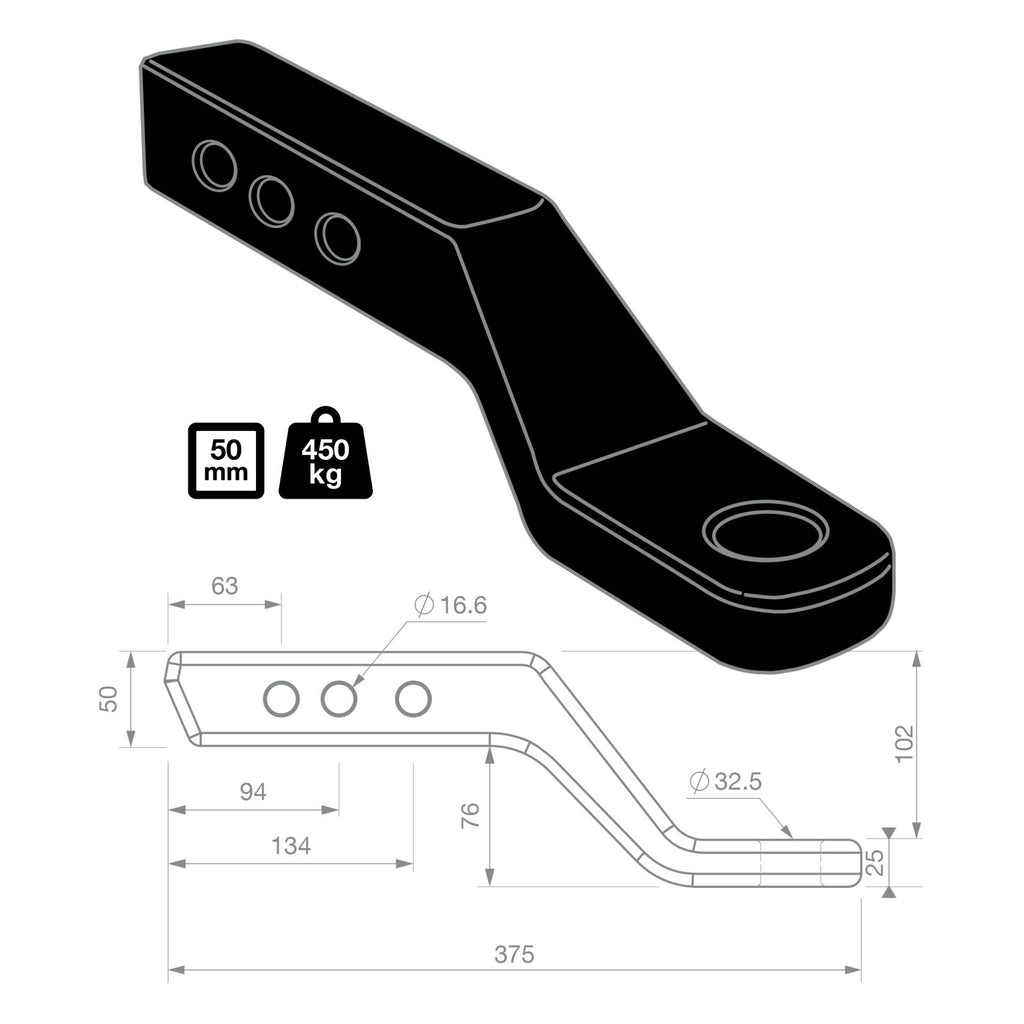 TAG | 4" Drop Forged Tow Ball Mount 241mm Long 50mm Square Hitch | Universal Heavy Duty | UNTTBM454