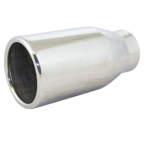 Exhaust Tip - 2" Inch (In) 3" Inch (Out) 150mm Long (Straight Cut - Rolled Edge - Stainless Steel)