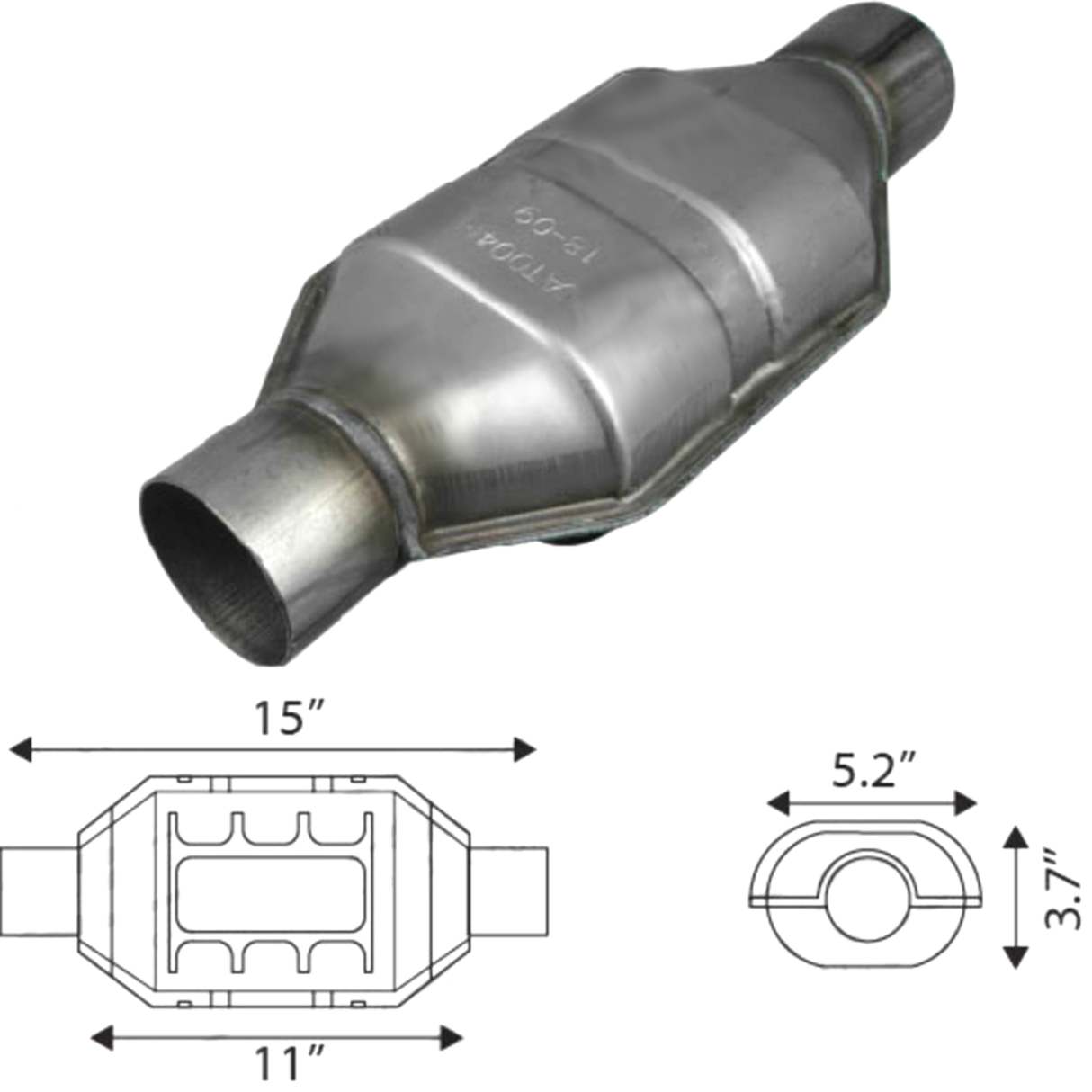 Redback - 2.5" Catalytic Converter Centre/Centre Standard Oval Metallic Euro II Aluminised