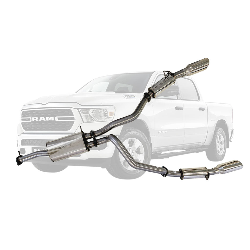 ESA 4X4 - Ram 1500 DT 6.2L Supercharged V8 Ute Twin 3" Cat Back Stainless Steel Exhaust System with 5" Polished Chrome Tips for Limited and Laramie