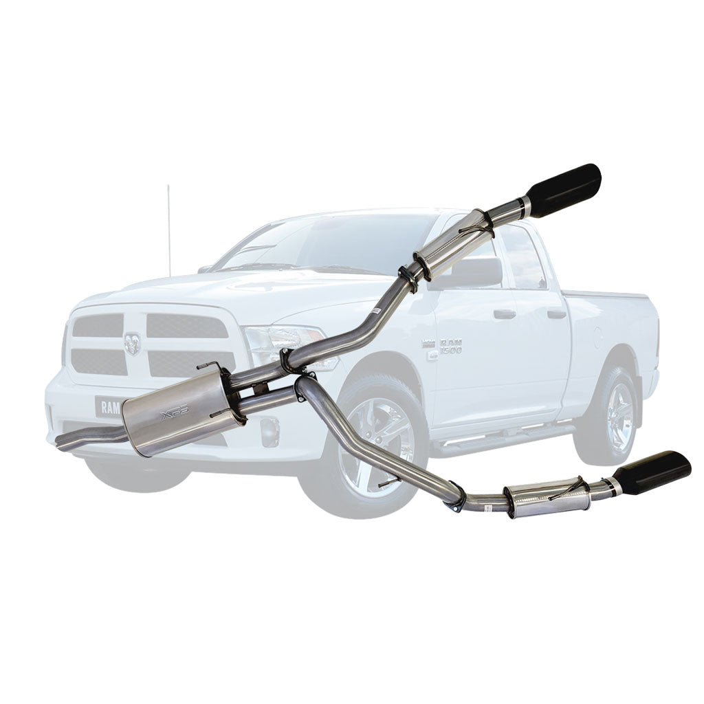 ESA 4X4 - Ram 1500 DS Classic 5.7L V8 Ute Twin 3" Cat Back Stainless Steel Exhaust System with 5" Black Chrome Tips