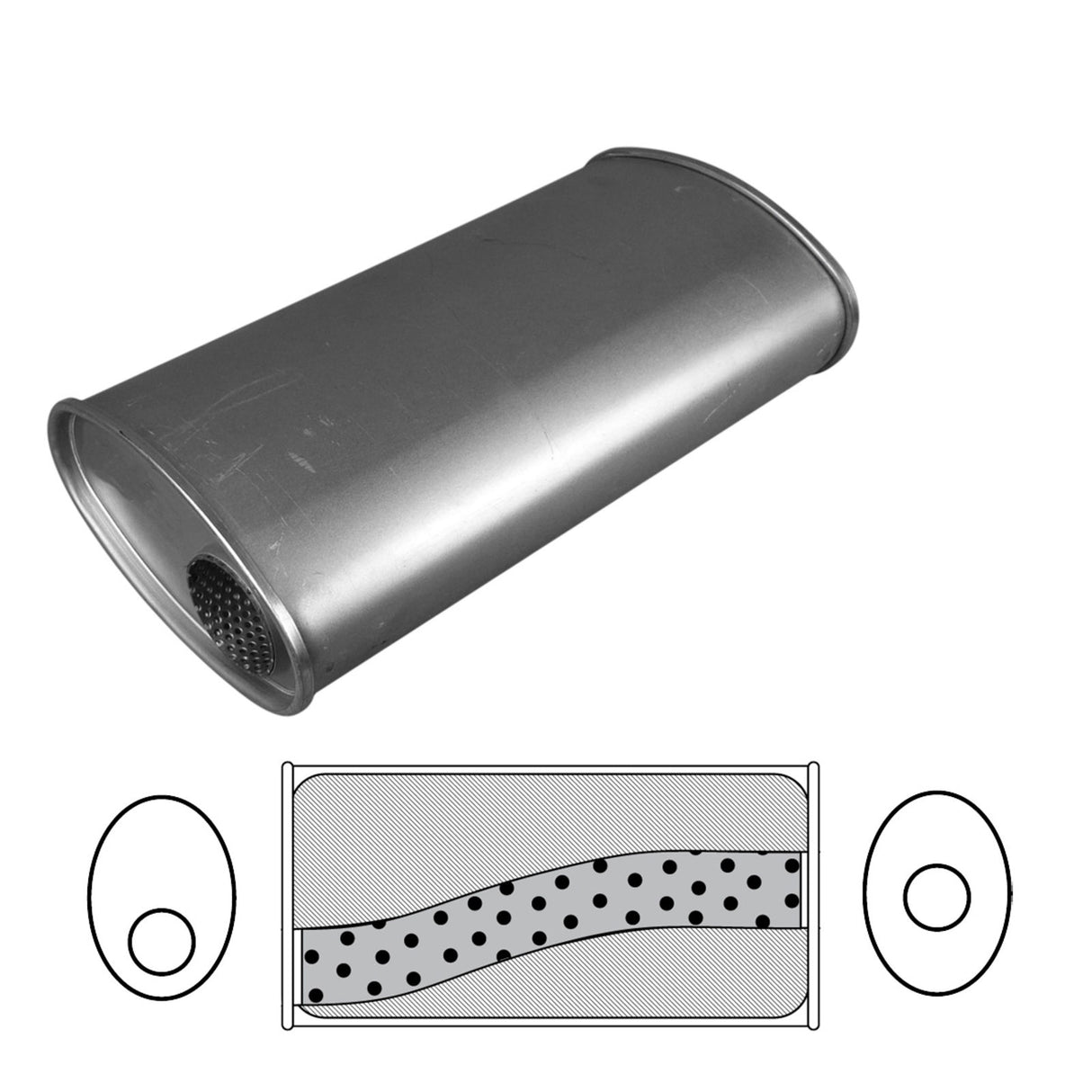 Redback - 2" Universal Muffler Megaflow Offset/Centre 14"x8"x4" Oval Aluminised Steel