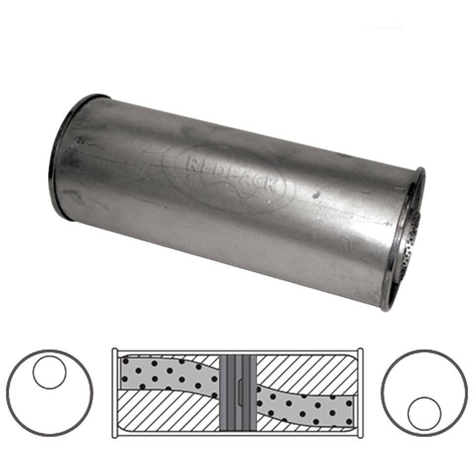 Redback Universal Muffler - 6" Round - 16" Long O/O 2 1/2" Glass Packed Baffled No Spigots