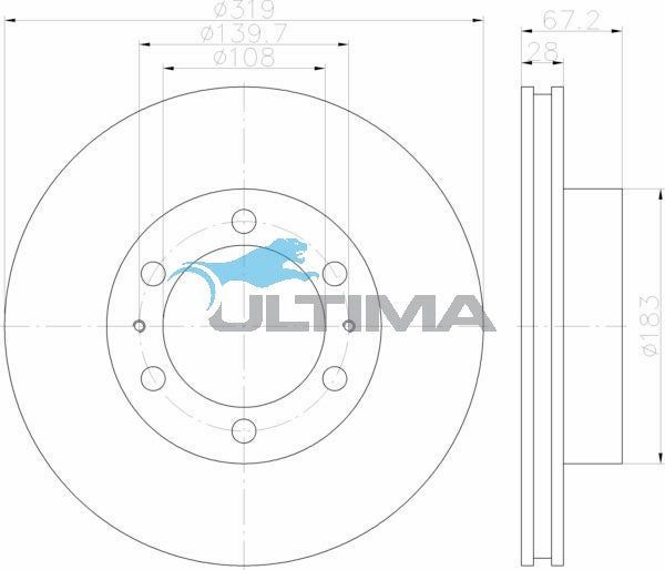 Ultima - Front Disc Rotors To Suit Toyota Hilux GUN126R, KUN25R, GGN125R, GGN25R, KUN26R (AAP2716)