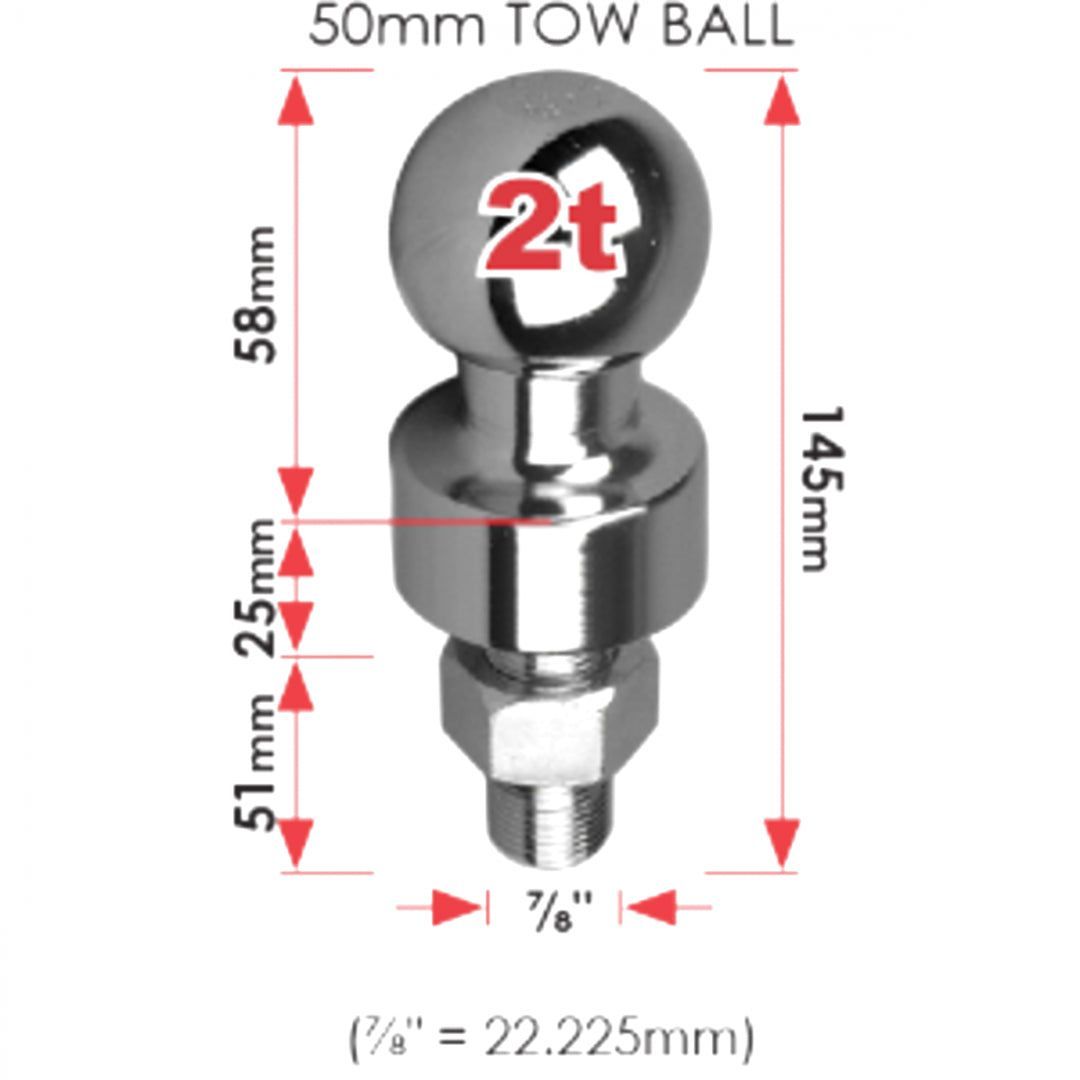 ARK - 50Mm Tow Ball - 2000Kg, 51Mm Shank*, 13Mm Higher