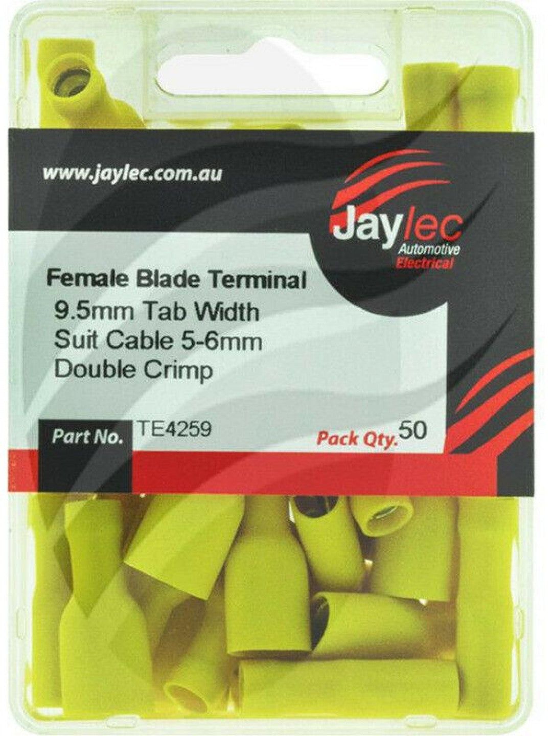 Jaylec - Pack Of 50 Female Blade Terminal 10mm Fully Insul Pvc Copper Sleeve
