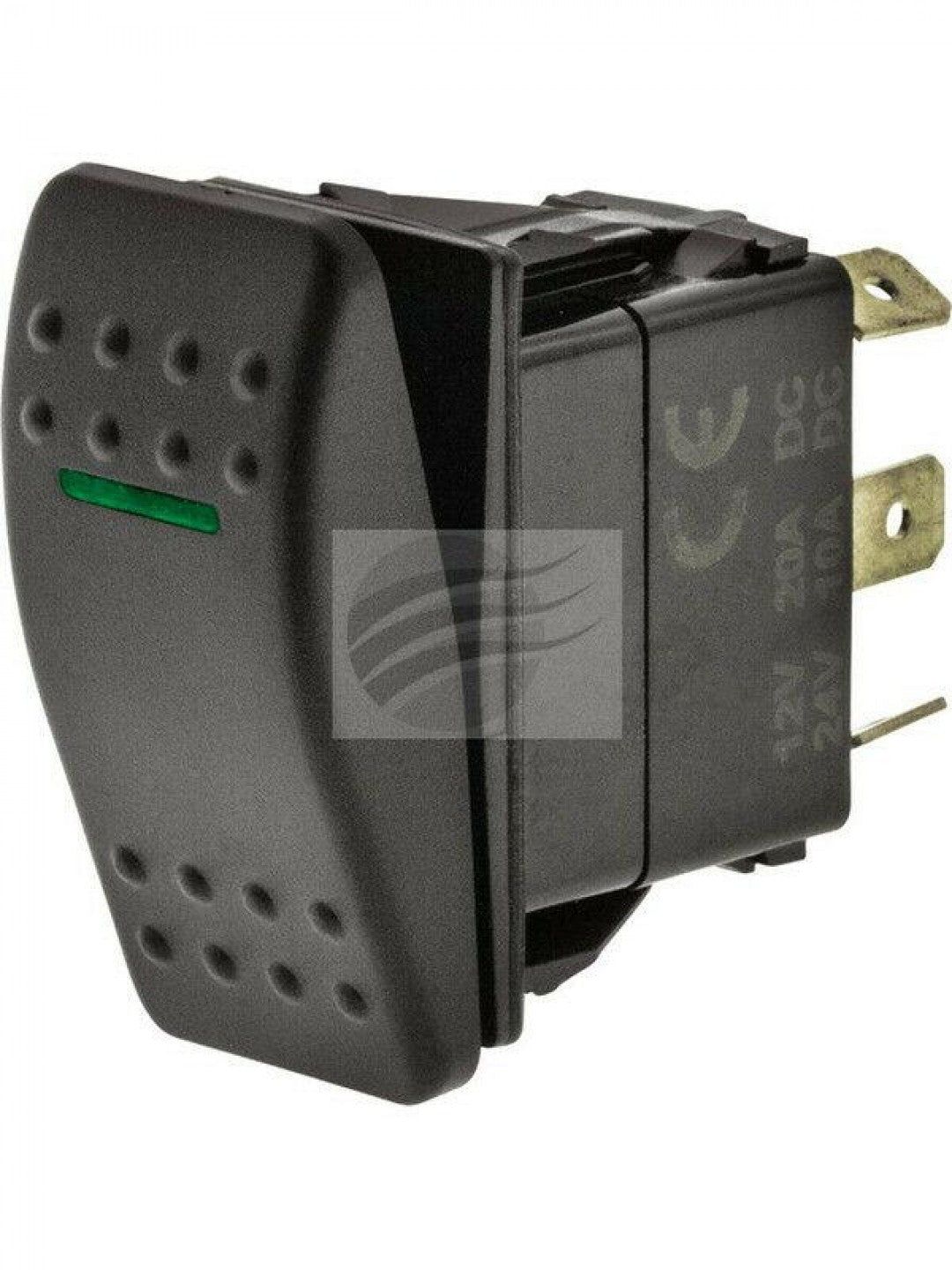 Jaylec - Switch Rocker Sealed Mom On/Off 12/24 Volts 20 Amps @ 12 Volts Green LED
