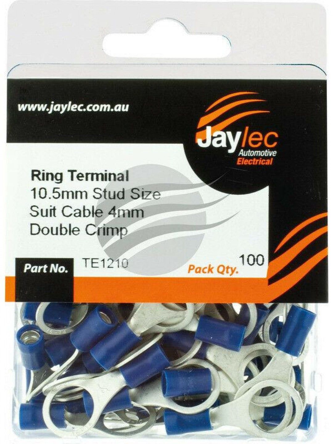 Jaylec - Pack Of 100 Ring Terminal 10mm Insul Pvc Double Crimp Blue