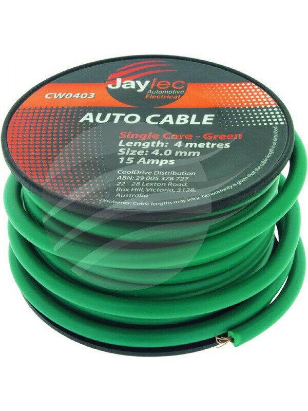 Jaylec - 4mm Single Core Cable Green 4 Metres & 15 Amps