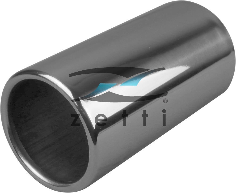 Exhaust Tip - 1 5/8" Inch (In) 2" Inch (Out) 125mm Long (Straight Cut - Rolled Edge - Stainless Steel)
