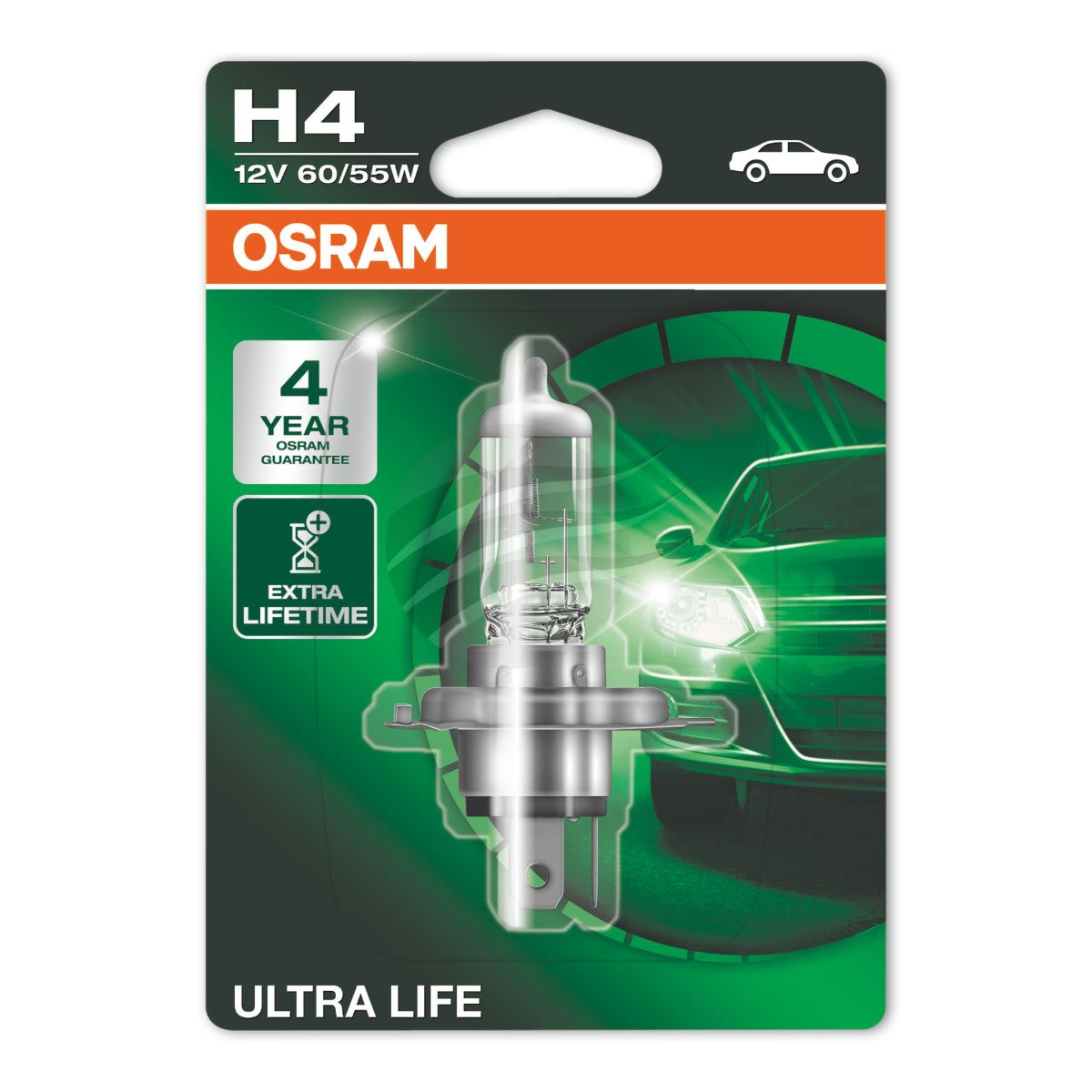 OSRAM - H4 ULTRA LIFE HALOGEN GLOBE 12V 60/55W P43t-38 BASE