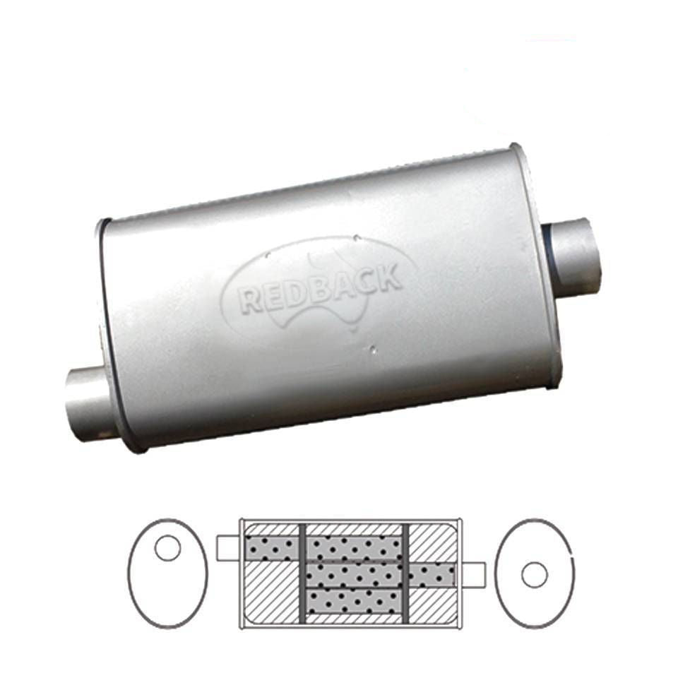 Redback - 1.5" Triflow Muffler O/C 10"x8"x5" Oval 409 Stainless Steel