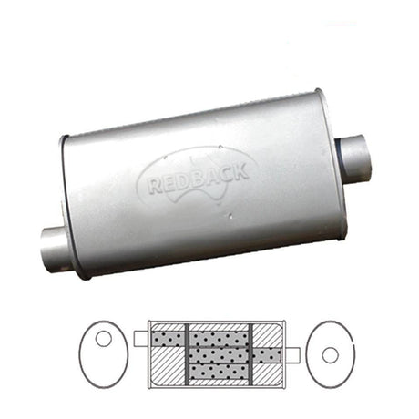 Redback - 1.5" Triflow Muffler O/C 10"x8"x5" Oval 409 Stainless Steel