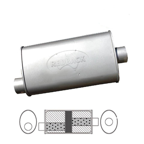 Redback - 2" Chambered Muffler Offset/Offset 16"x8"x4" Oval Aluminised