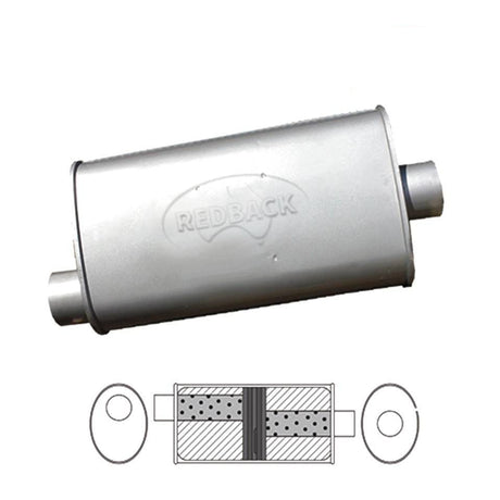 Redback - 2" Baffled Muffler O/C 16"x8"x4" Oval 409 Stainless Steel