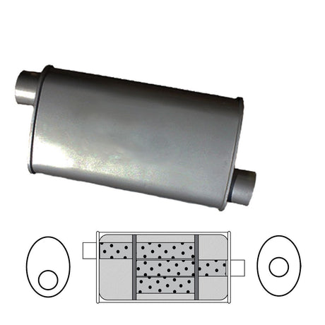 Redback - 2" Universal Muffler Offset/Centre 457x203x101mm Oval Aluminised Triflow With Spigots