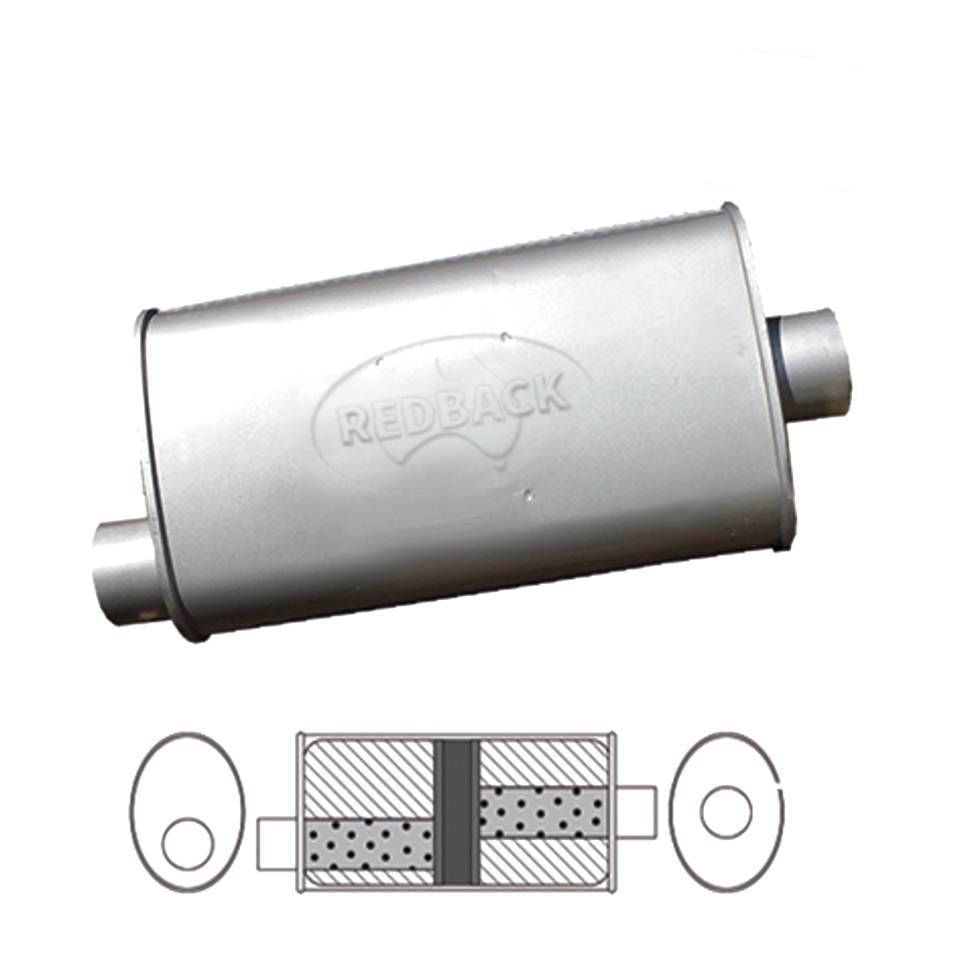 Redback - 3" Chambered Universal Muffler Offset/Centre 14"x8"x5" Oval Aluminised Steel