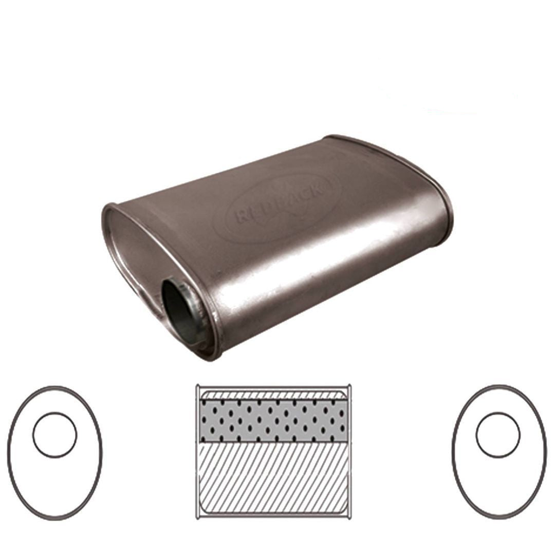 Redback - 2.5" Megaflow Muffler O/O 10"x10"x4" Oval 409 Stainless Steel