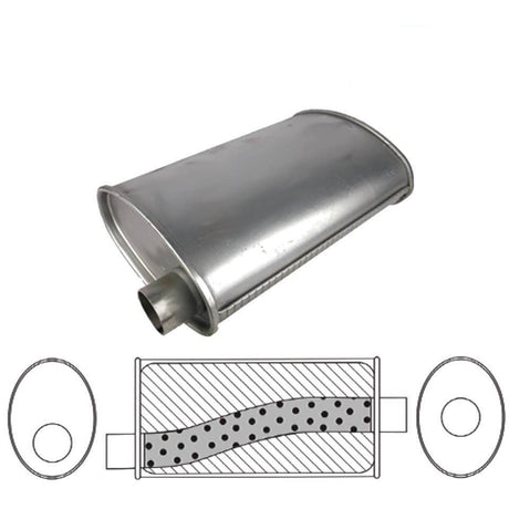 Redback - 2.25" Megaflow Universal Muffler Offset/Centre 12"x10"x4" Oval Aluminised Steel