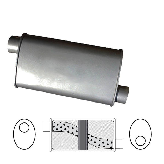 Redback - 2.5" Chambered Universal Muffler Offset/Offset 14"x8"x4" Oval Aluminised Steel