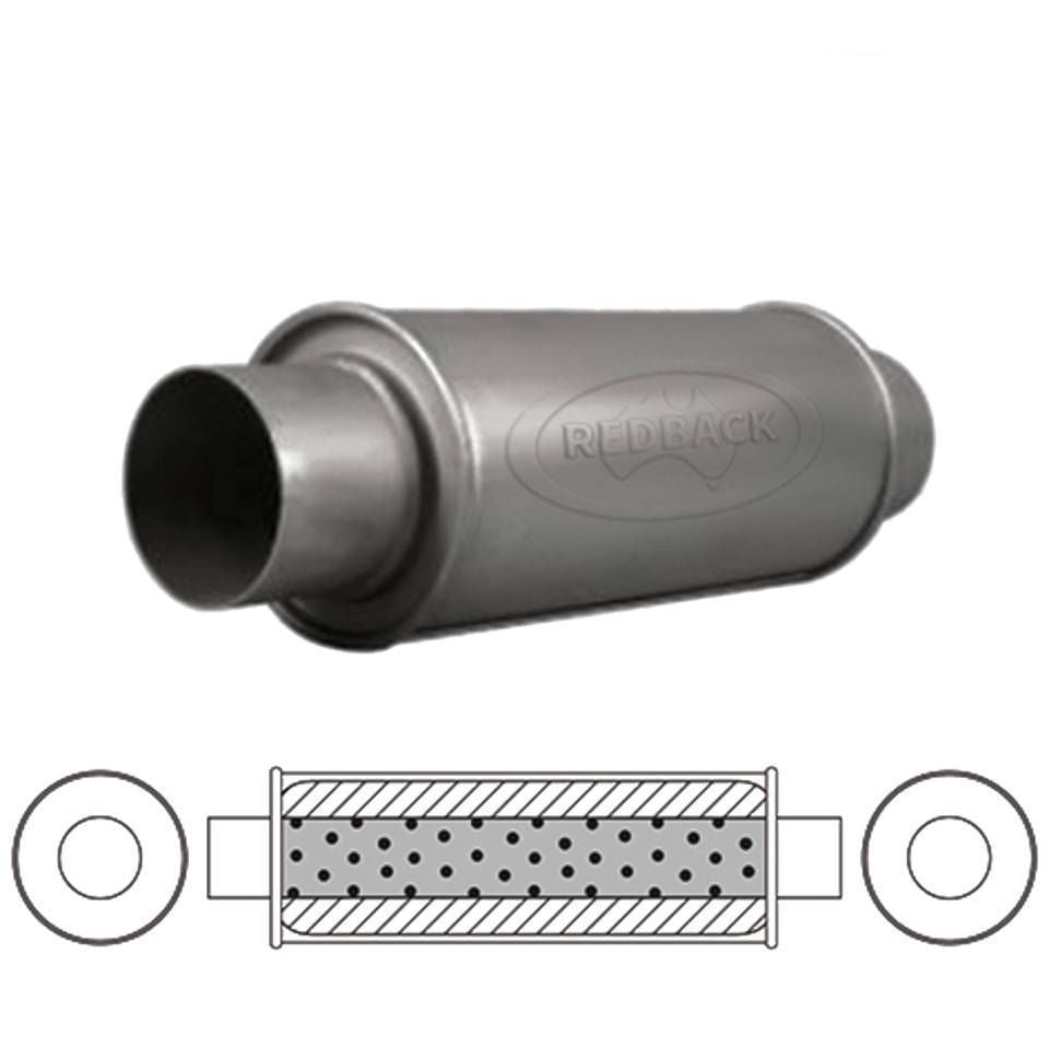 Redback - 2.25" Universal Muffler Centre/Centre 305x127mm Round Aluminised