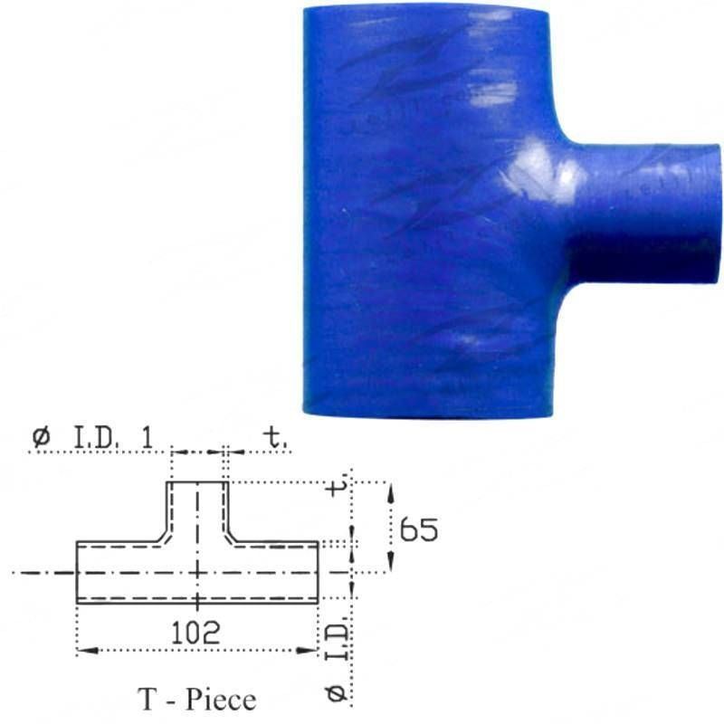 Silicone Hose - Inside Diameter 1-1/2" Inch (38mm), Blue, T-Piece