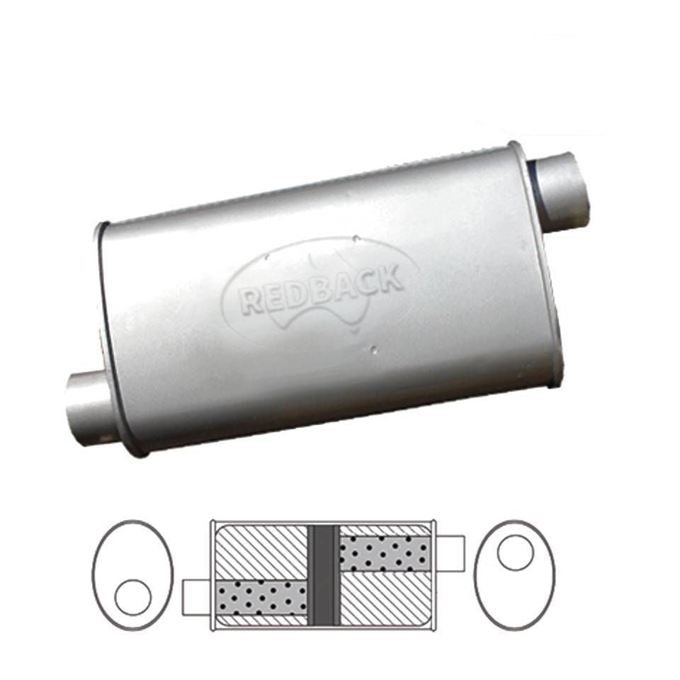 Redback - 2.25" Chambered Universal Muffler Offset/Offset 14"x8"x4" Oval Glass Packed