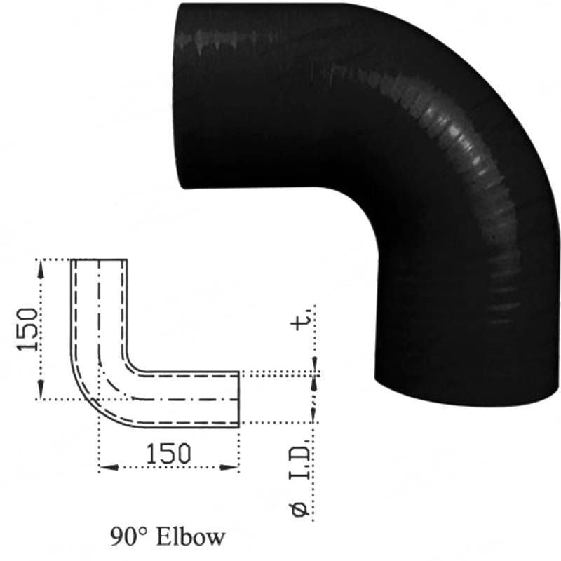 Silicone Hose - Inside Diameter 3-1/2" Inch (89mm), Black, 90 Bend